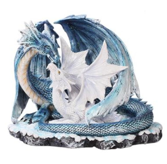 Ice Dragon with Baby Dragon Figurine