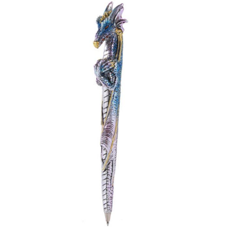 Blue dragon pen figurine - cold cast resin hand painted