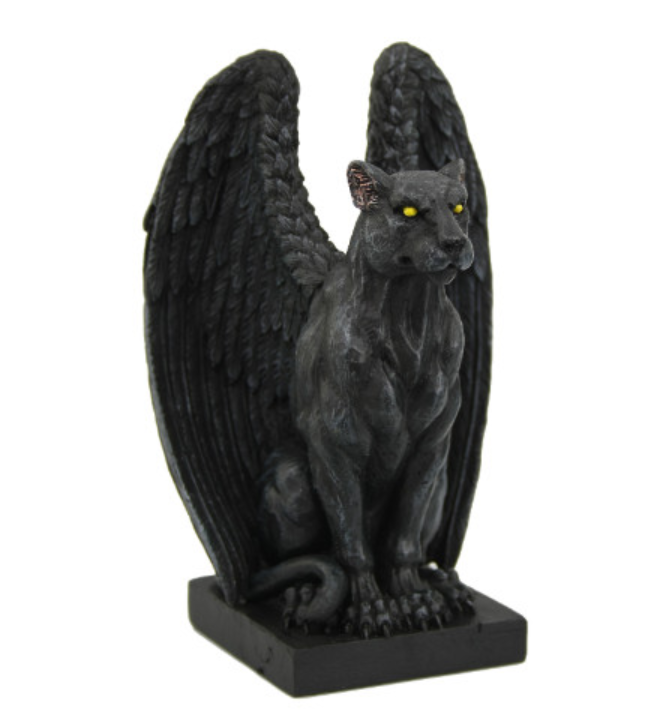 Winged Black Cat Figurine with spread wings