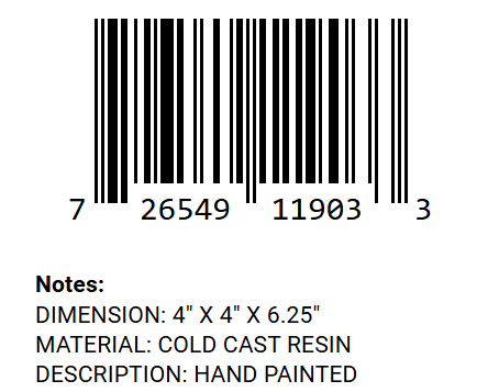 Winged Black Cat Figurine barcode and product details