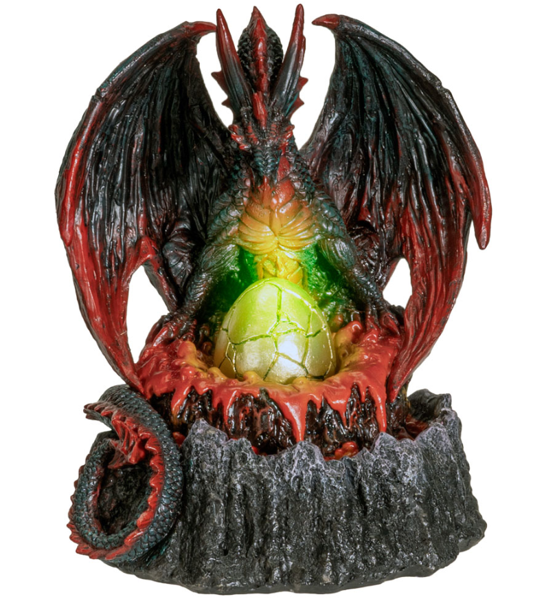 Dragon Guarding Egg LED Figurine – Hand Painted Cold Cast Resin