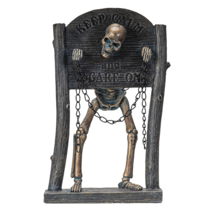 Keep Calm and Carry On Chained Skeleton Figurine