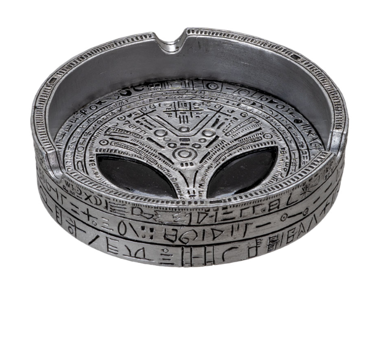 Alien ashtray with metallic finish and alien face design