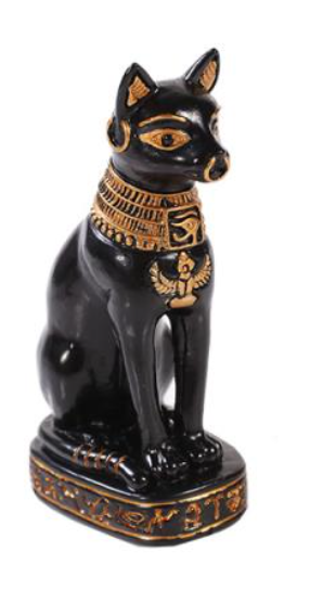Bastet Egyptian cat goddess figurine in black and gold cold cast resin