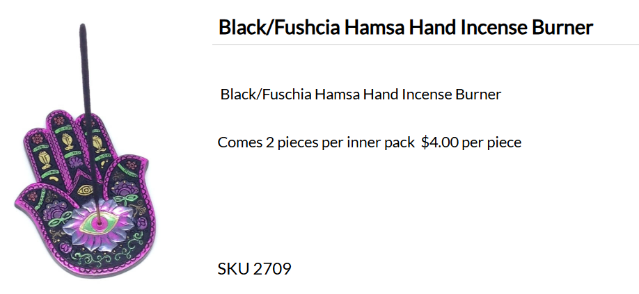 Black and Fuschia Hamsa Hand Incense Burner