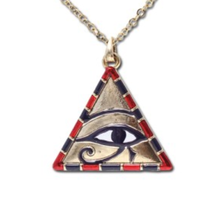 Eye of Horus Egyptian Pyramid Necklace with red and black enamel