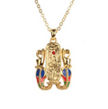 Egyptian hieroglyph cartouche pendant necklace with gold tone finish and enamel scarabs