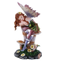 Sleeping fairy with purple wings resting on a mushroom surrounded by daisies