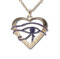 Heart Eye of Horus pendant necklace with blue enamel on silver chain
