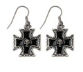 Skull iron cross earrings with French wire hooks