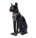 Large Bastet Egyptian cat goddess figurine in black cold cast resin with gold collar detail