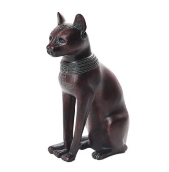Bastet Egyptian Cat Goddess Statue in dark bronze cold cast resin finish