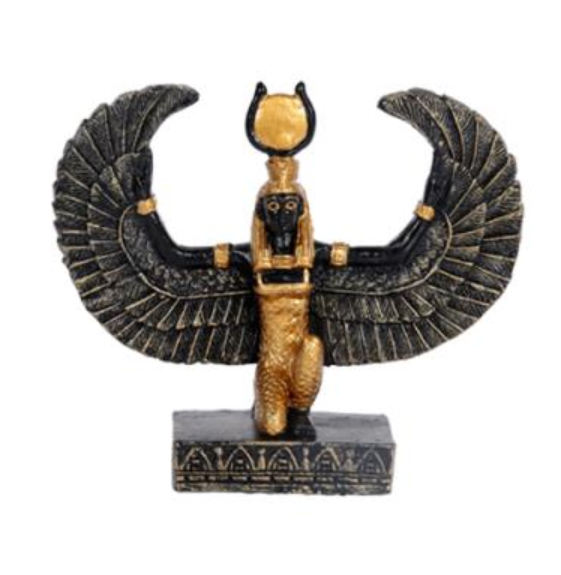 Isis winged goddess miniature figurine in gold and black cold cast resin