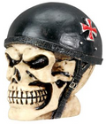 Biker Skull with Helmet Figurine cold cast resin with iron cross badge