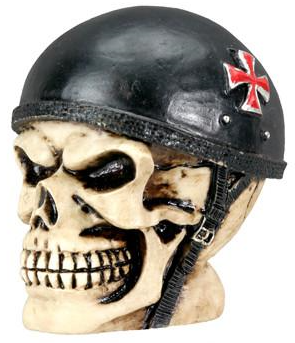 Biker Skull with Helmet Figurine cold cast resin with iron cross badge