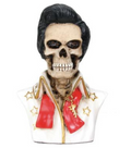 Elvis Presley Skull Bust Figurine with black pompadour and white gold jumpsuit