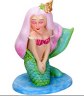 Pink Hair Mermaid Figurine with green tail and golden butterfly crown